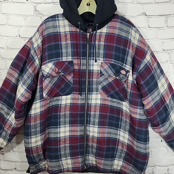 Dickies Jacket Mens XL Plaid Hooded Quilted Lining Zip Up Work Jacket - Picture 2 of 11